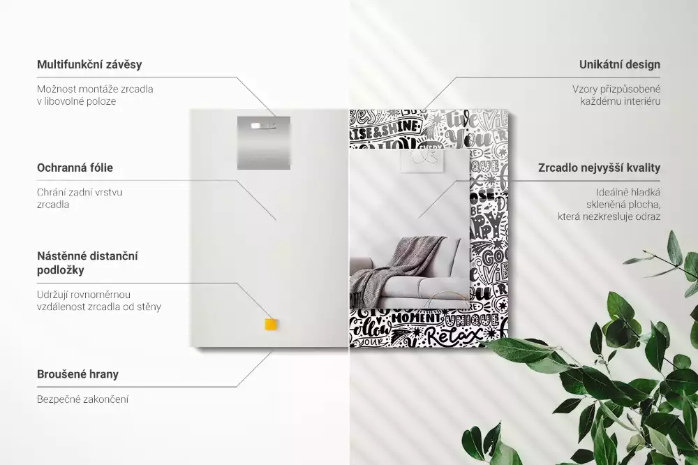 Espelho decorativo Inscrições motivacionais manuscritas