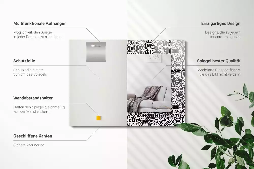 Espelho decorativo Inscrições motivacionais manuscritas