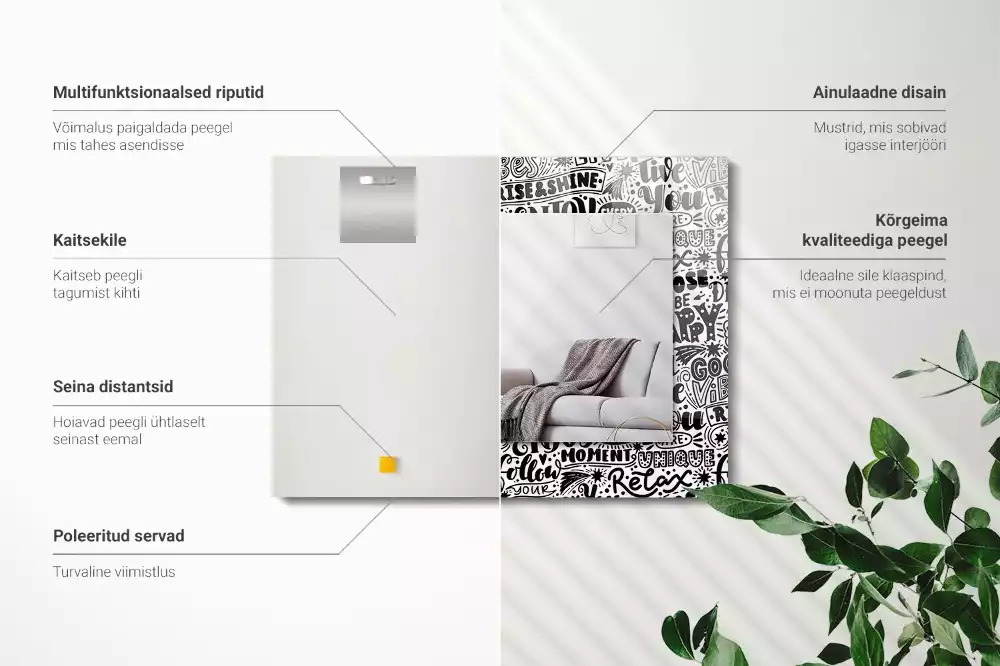 Espelho decorativo Inscrições motivacionais manuscritas