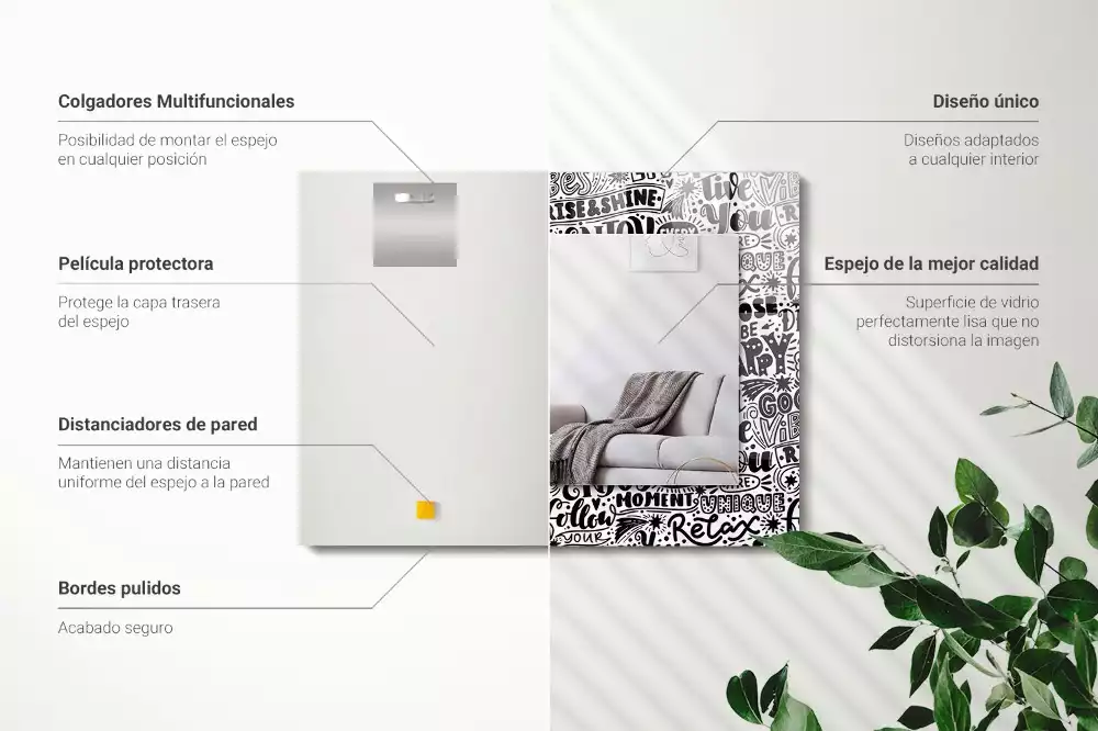 Espelho decorativo Inscrições motivacionais manuscritas