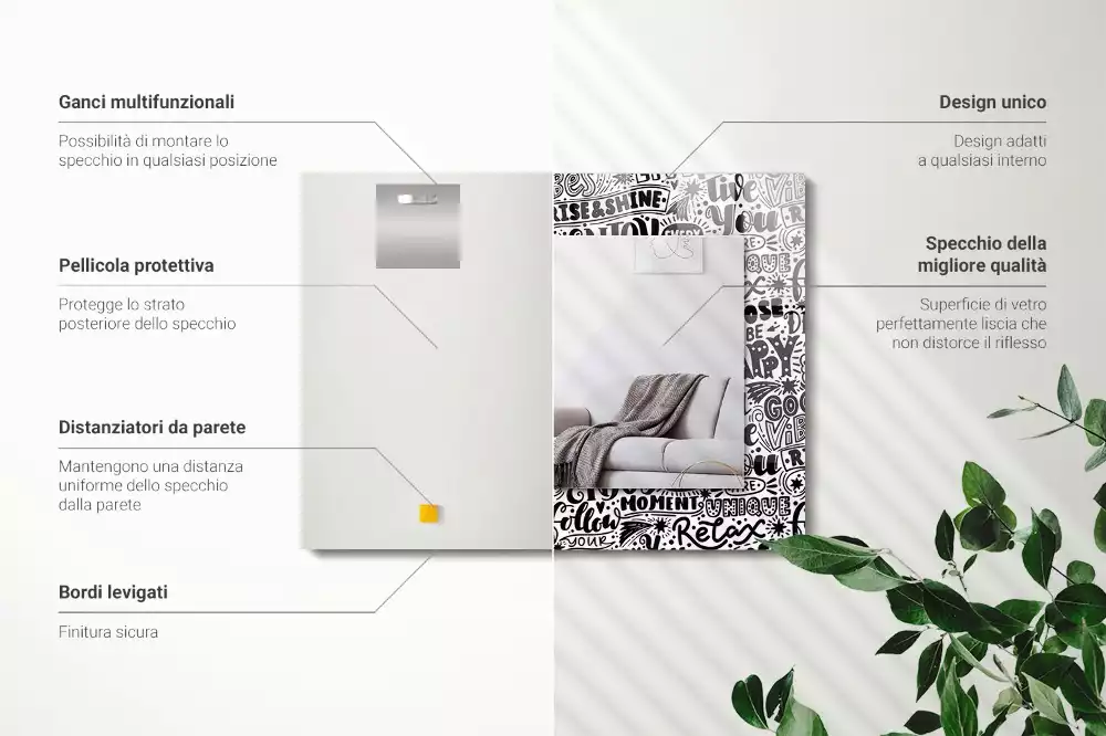 Espelho decorativo Inscrições motivacionais manuscritas
