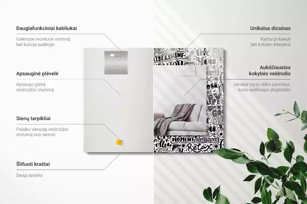 Espelho decorativo Inscrições motivacionais manuscritas