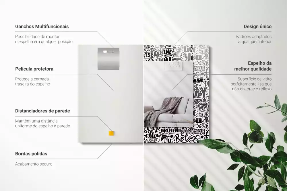 Espelho decorativo Inscrições motivacionais manuscritas