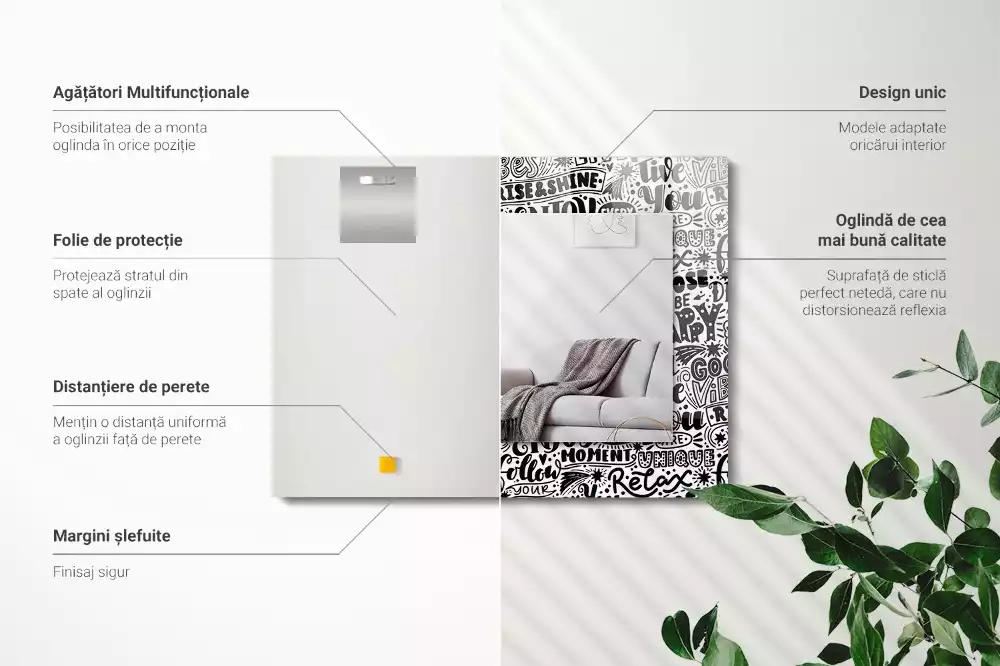 Espelho decorativo Inscrições motivacionais manuscritas