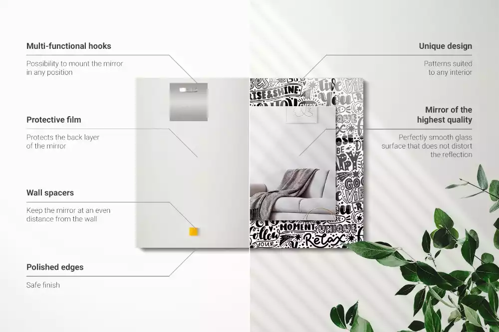 Espelho decorativo Inscrições motivacionais manuscritas