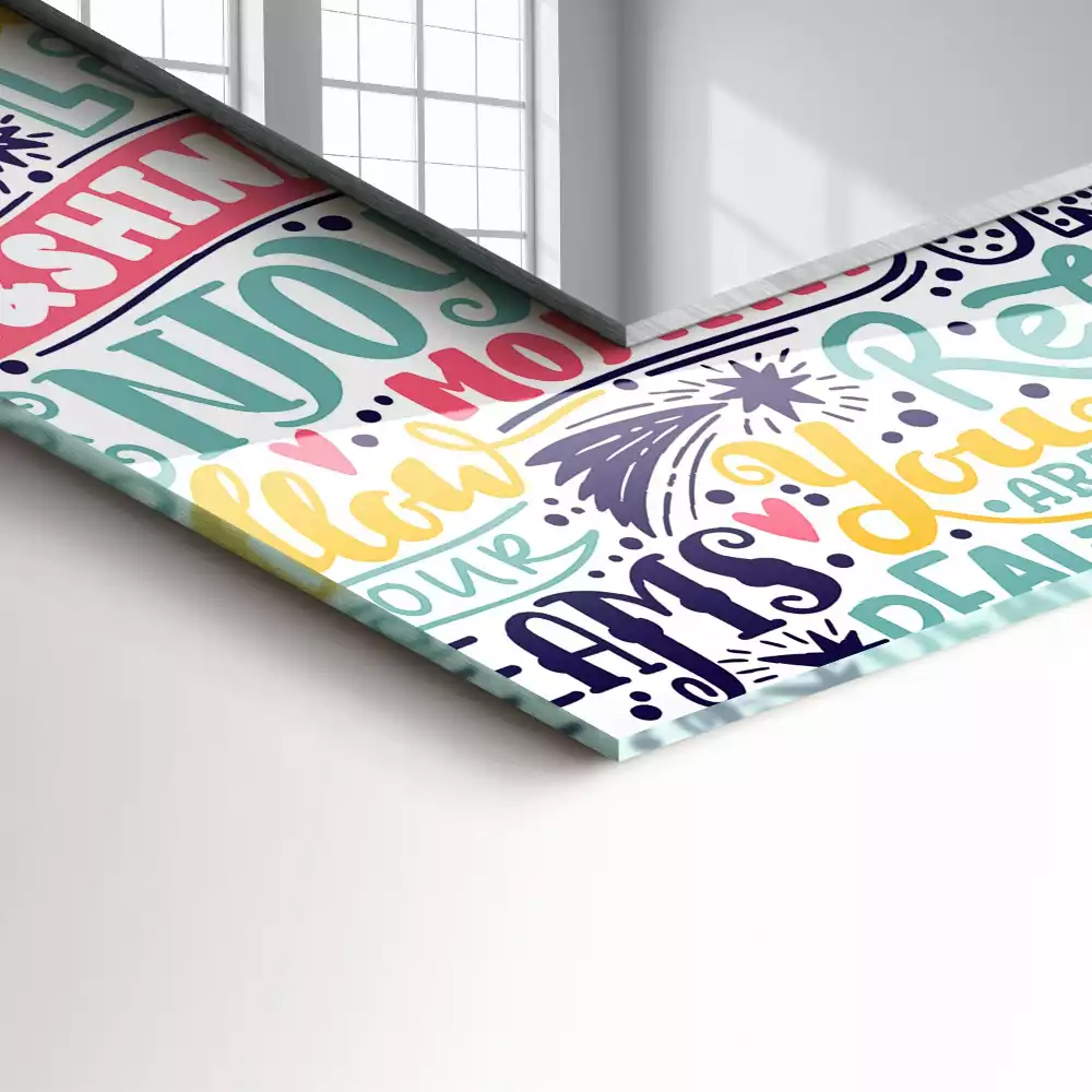Espelho com moldura decorada Inscrições motivacionais coloridas