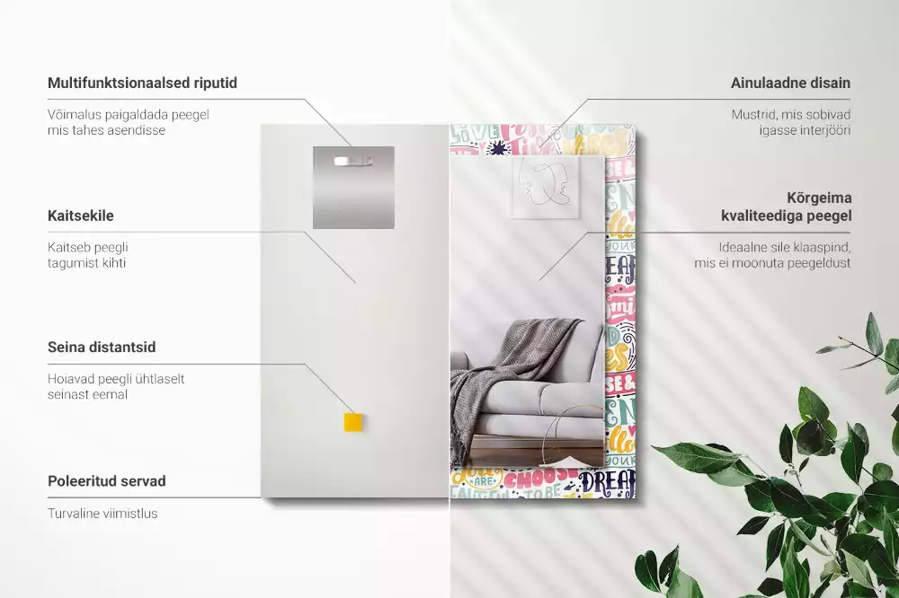 Espelho com moldura decorada Inscrições motivacionais coloridas