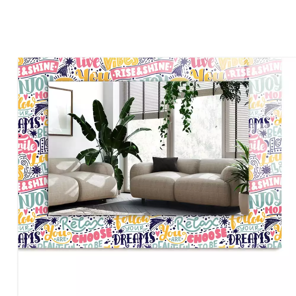 Espelho com moldura decorada Inscrições motivacionais coloridas