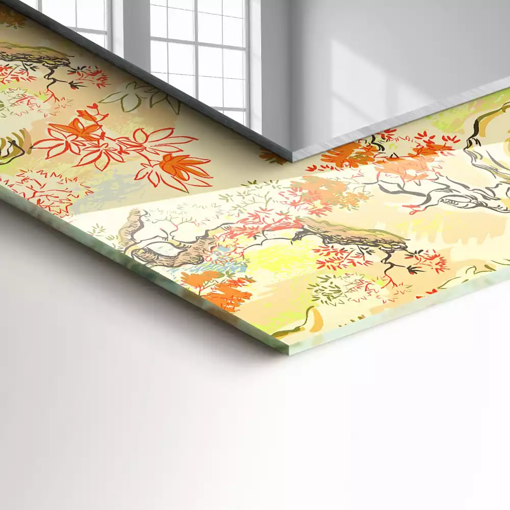 Espelho com moldura decorada jardim japonês