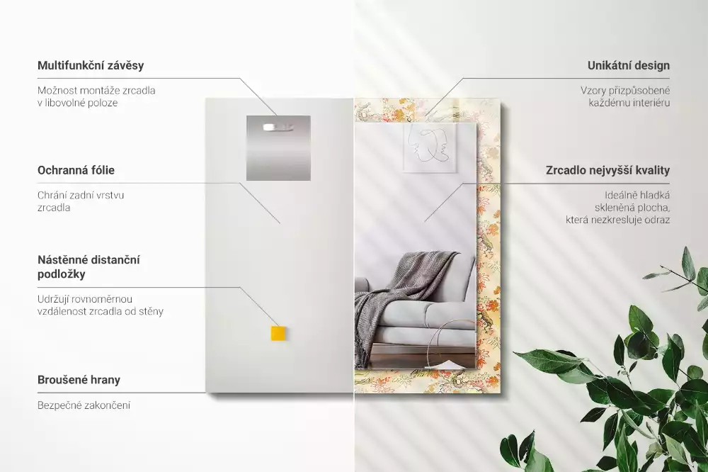 Espelho com moldura decorada jardim japonês