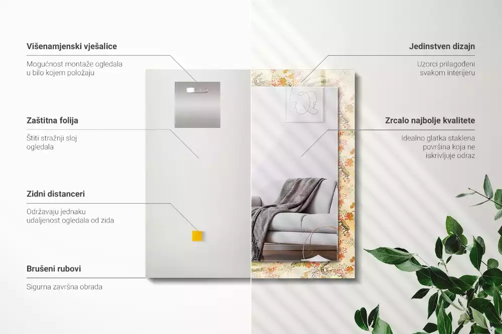 Espelho com moldura decorada jardim japonês