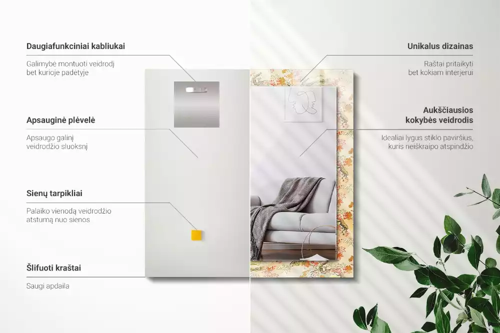 Espelho com moldura decorada jardim japonês