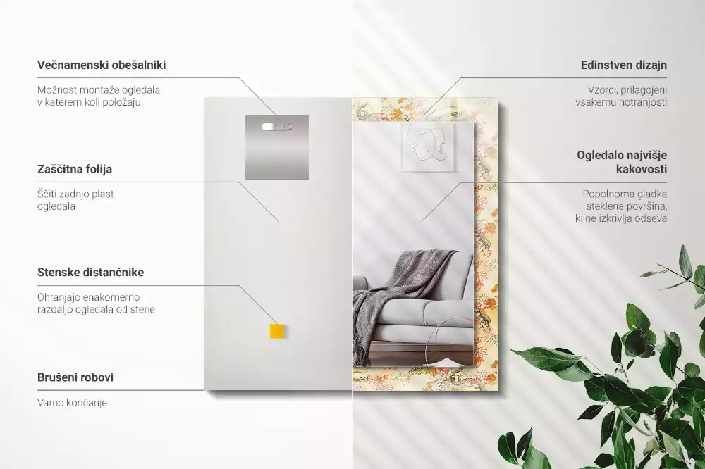 Espelho com moldura decorada jardim japonês