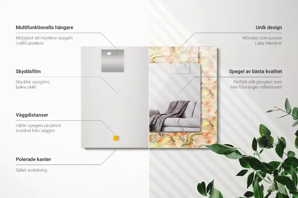 Espelho com moldura decorada jardim japonês