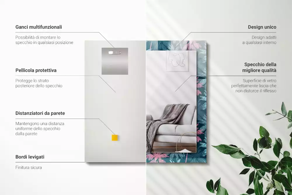 Espelho decorativo Padrão de palmeira colorida