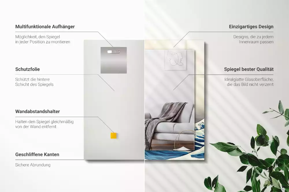 Espelho com moldura decorada A Grande Onda de Kanagawa