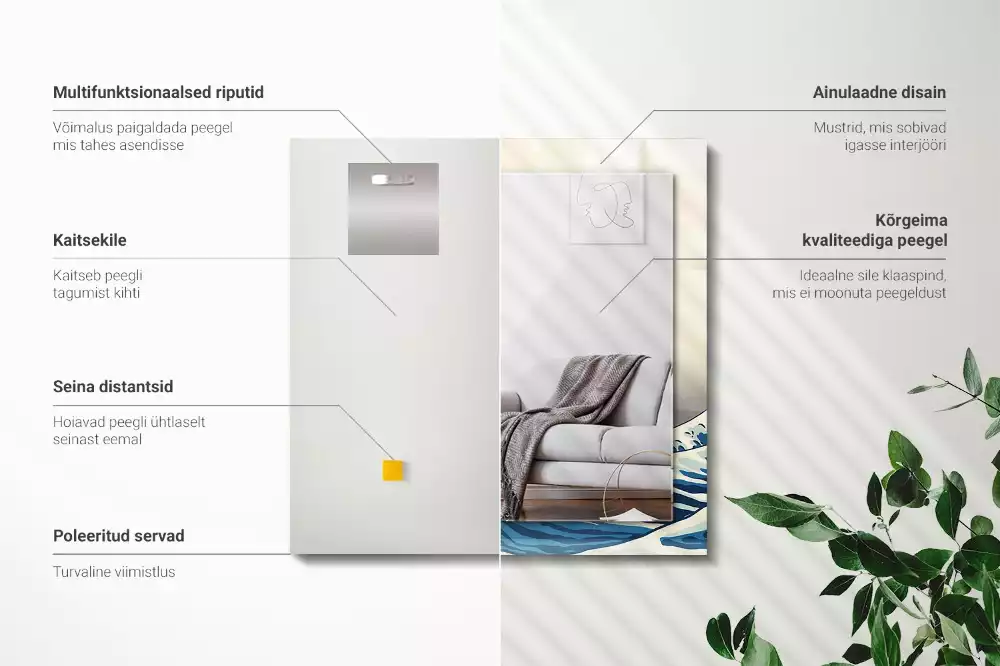 Espelho com moldura decorada A Grande Onda de Kanagawa