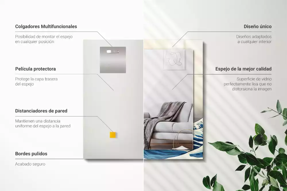Espelho com moldura decorada A Grande Onda de Kanagawa