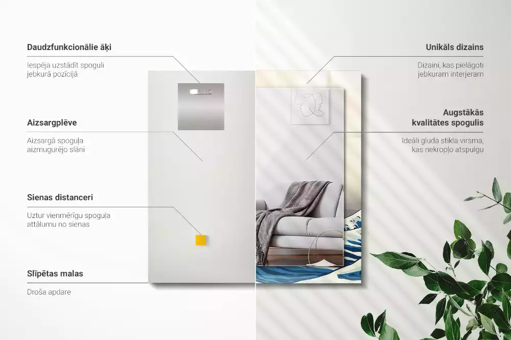 Espelho com moldura decorada A Grande Onda de Kanagawa