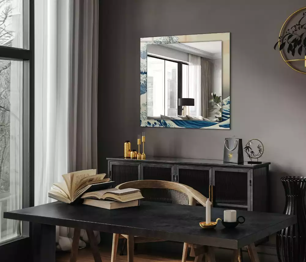 Espelho com moldura decorada A Grande Onda de Kanagawa