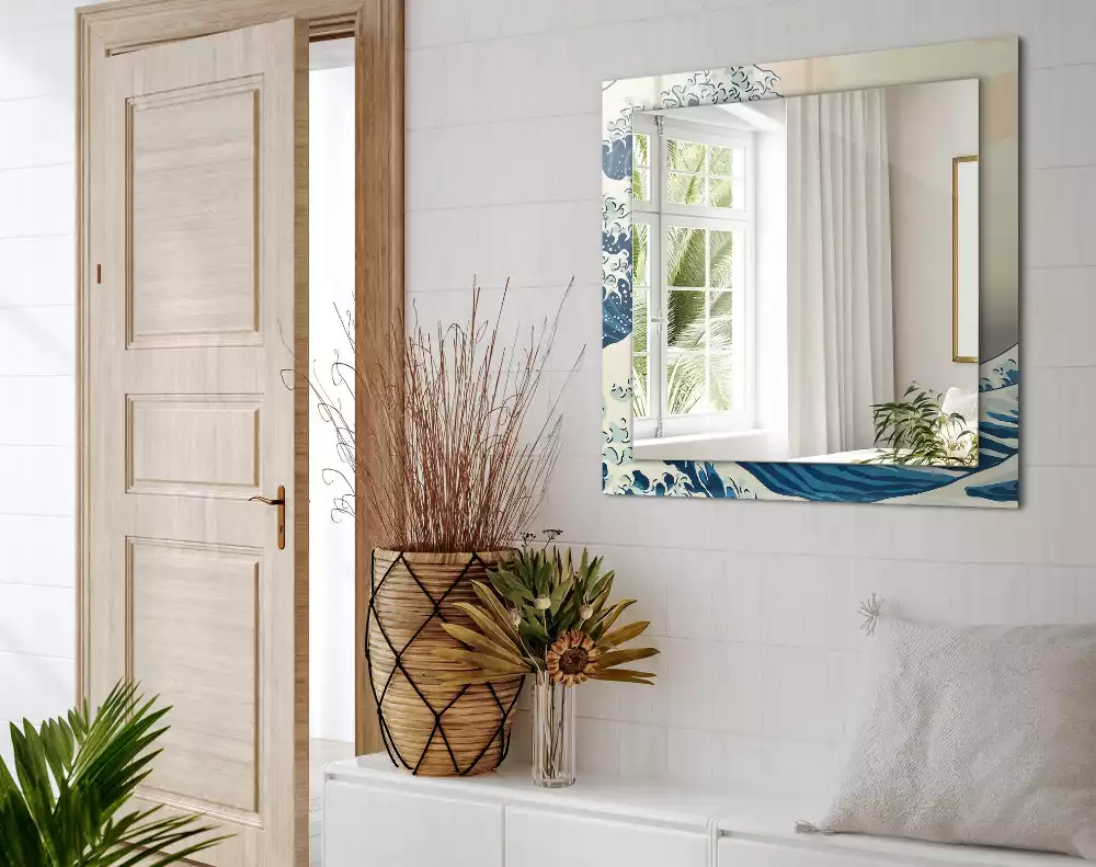 Espelho com moldura decorada A Grande Onda de Kanagawa