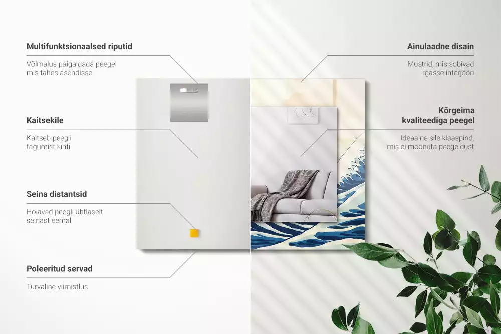 Espelho com moldura decorada A Grande Onda de Kanagawa