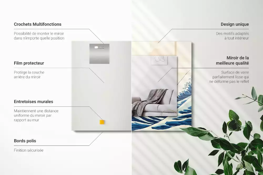 Espelho com moldura decorada A Grande Onda de Kanagawa