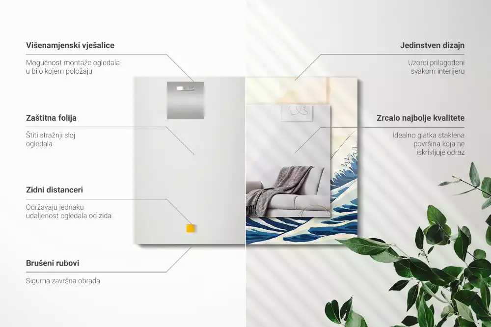 Espelho com moldura decorada A Grande Onda de Kanagawa