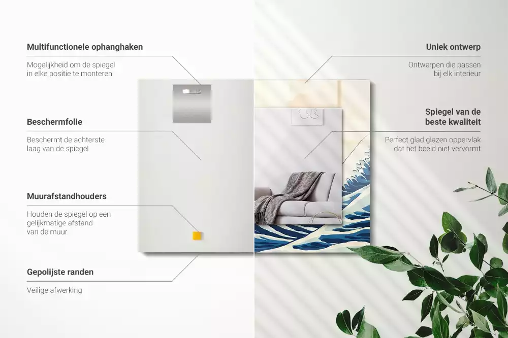 Espelho com moldura decorada A Grande Onda de Kanagawa