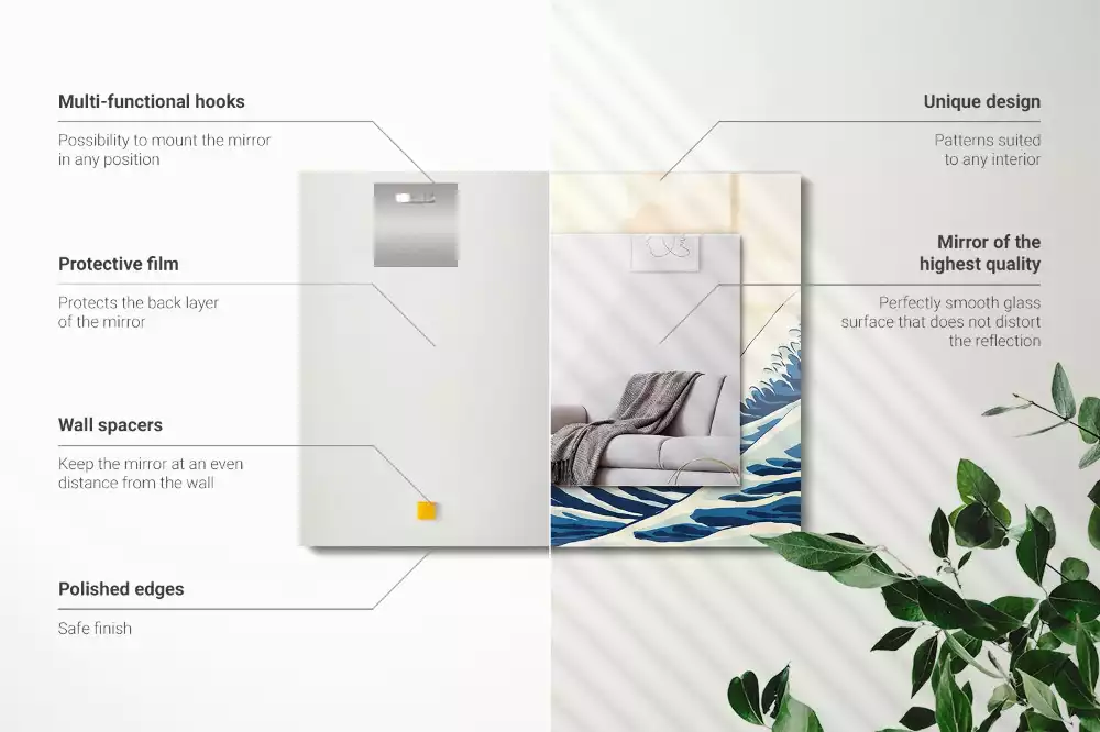 Espelho com moldura decorada A Grande Onda de Kanagawa