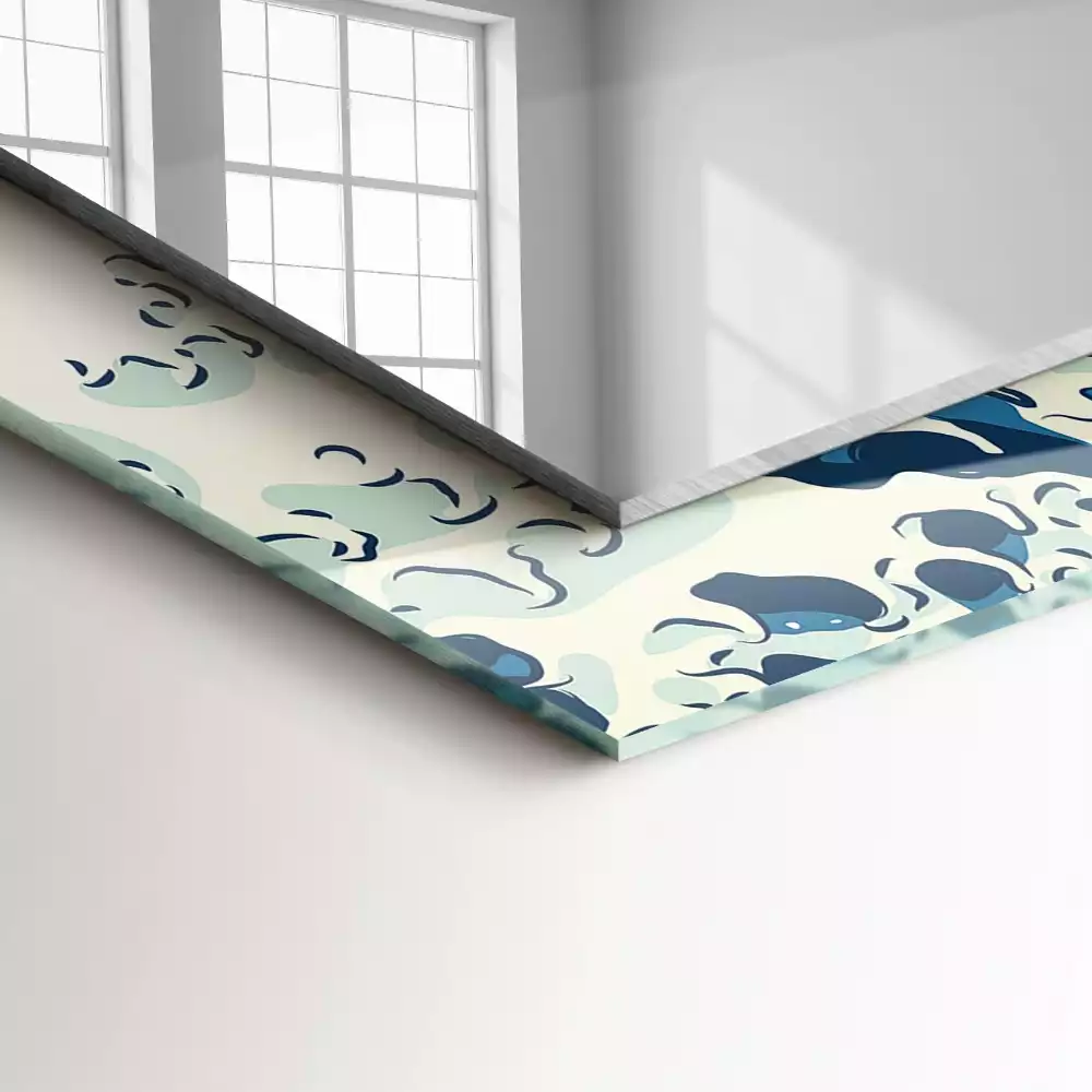 Espelho com moldura decorada A Grande Onda de Kanagawa