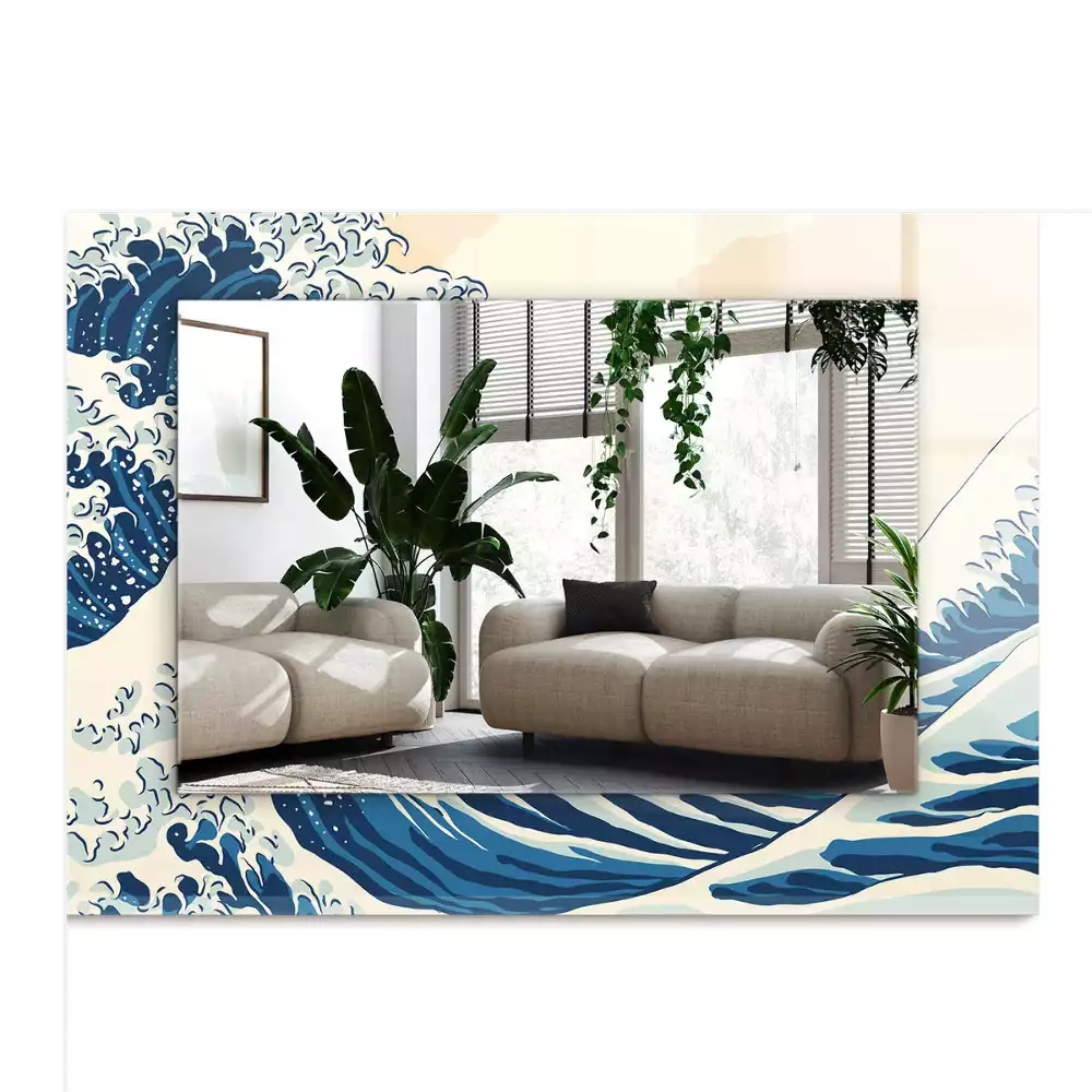 Espelho com moldura decorada A Grande Onda de Kanagawa