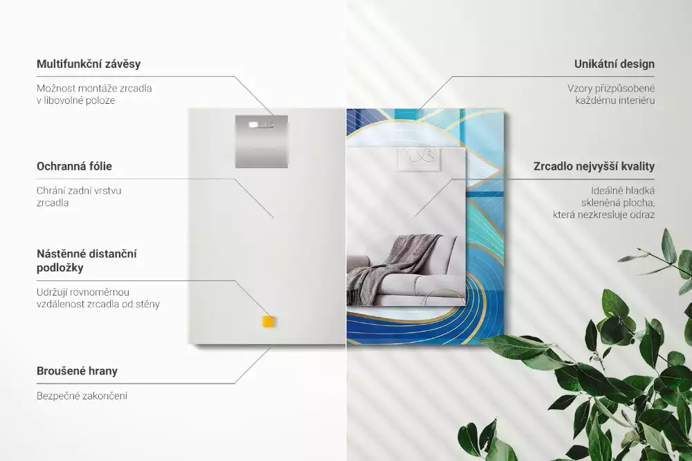 Espelho decorativo Padrões de ondas azuis