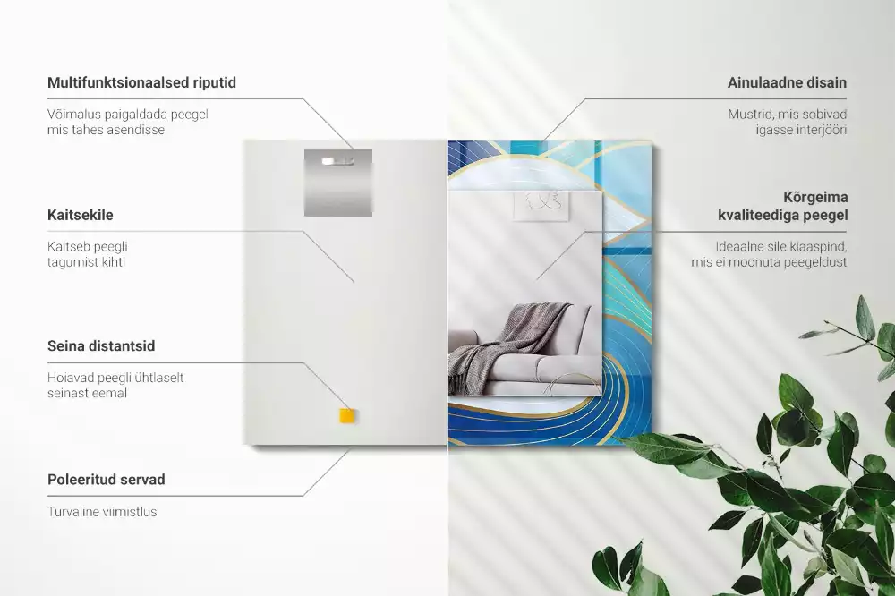Espelho decorativo Padrões de ondas azuis