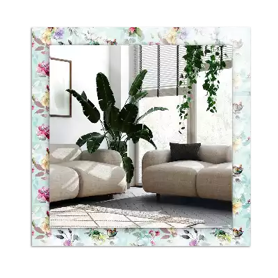 Espelho com moldura decorada Flores e pássaros