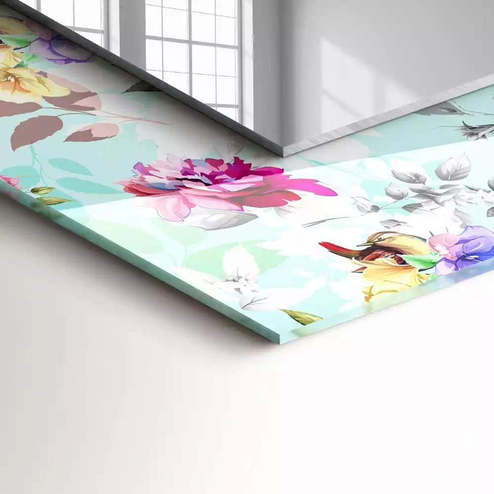Espelho com moldura decorada Flores e pássaros