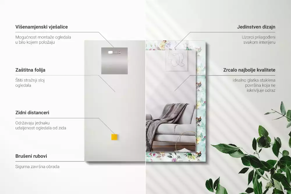 Espelho com moldura decorada Flores e pássaros