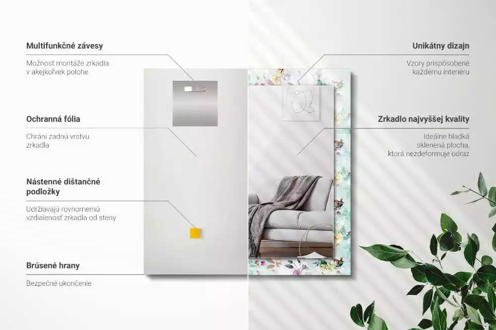 Espelho com moldura decorada Flores e pássaros