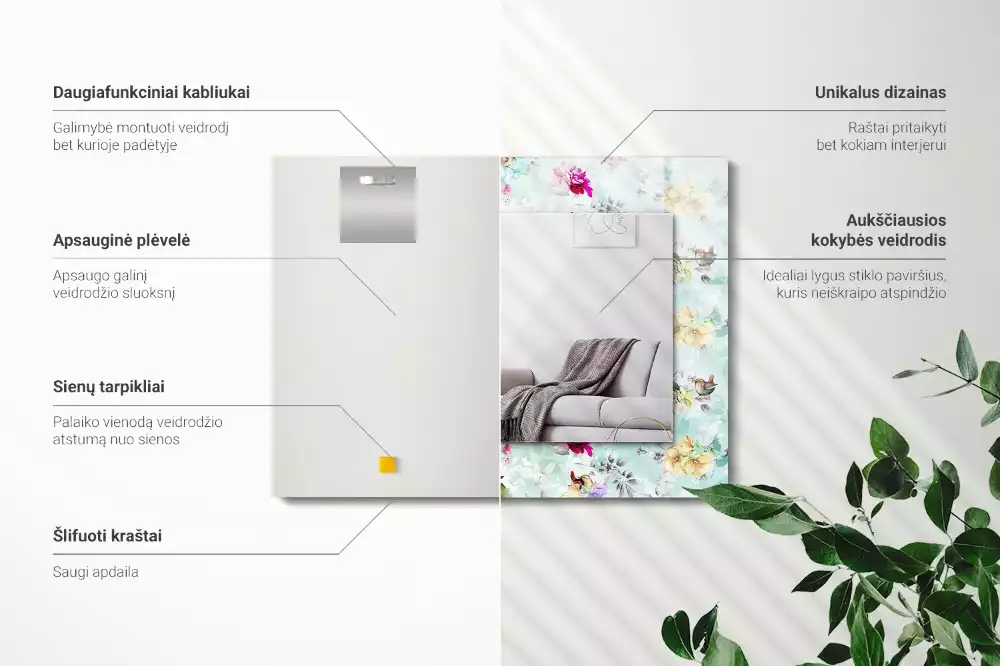 Espelho com moldura decorada Flores e pássaros