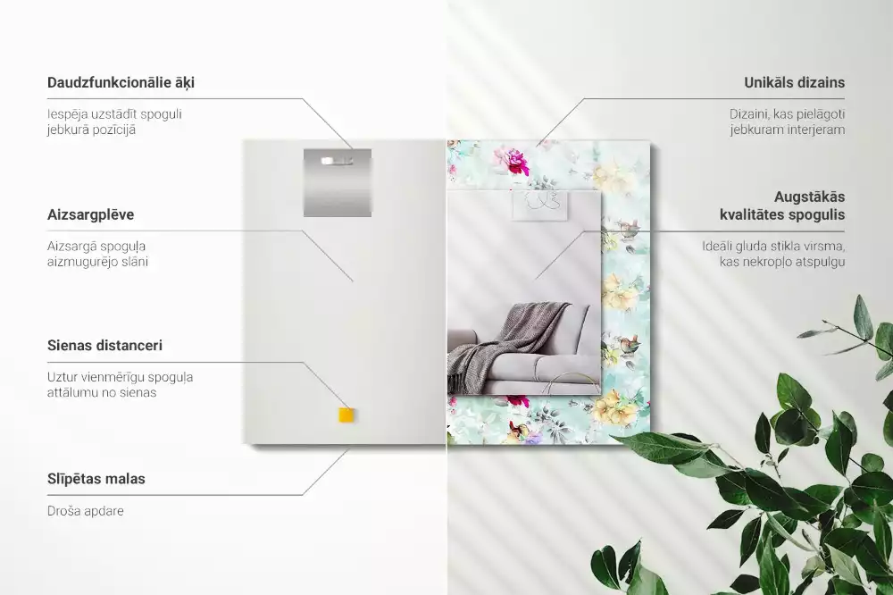 Espelho com moldura decorada Flores e pássaros