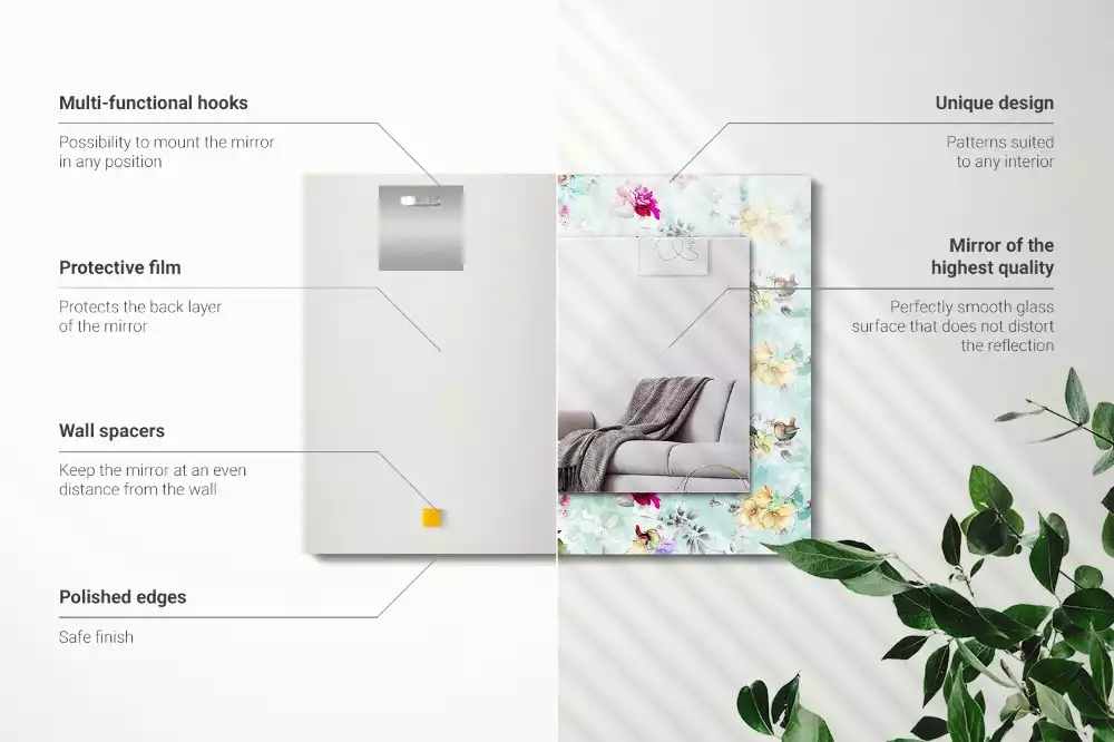 Espelho com moldura decorada Flores e pássaros