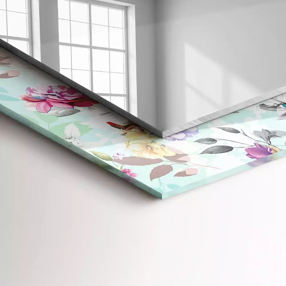 Espelho com moldura decorada Flores e pássaros