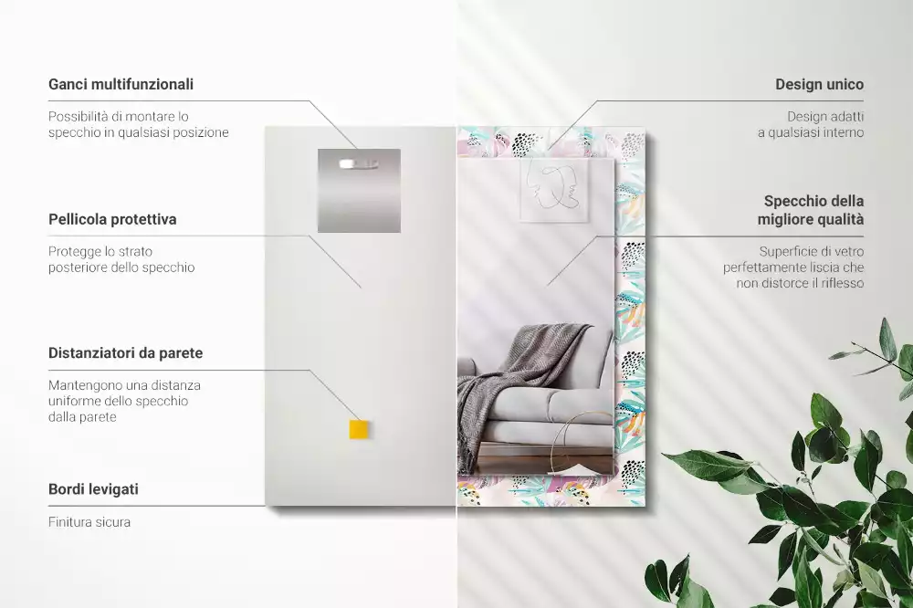 Espelho decorativo Folhas tropicais coloridas