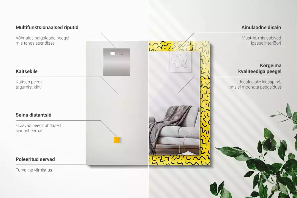 Espelho com moldura decorada Padrão abstrato amarelo