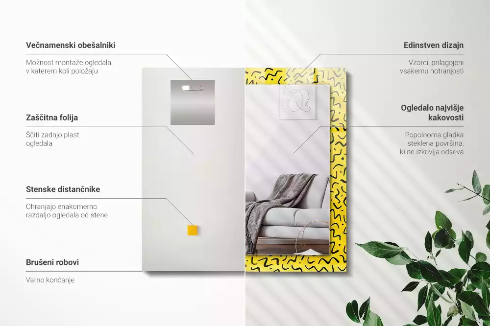 Espelho com moldura decorada Padrão abstrato amarelo