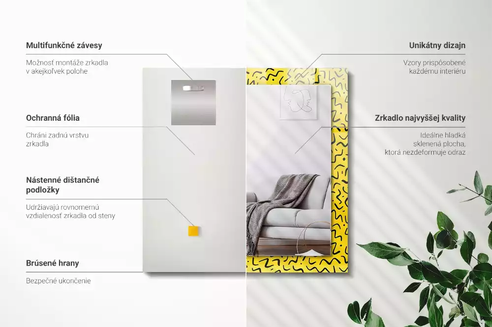 Espelho com moldura decorada Padrão abstrato amarelo