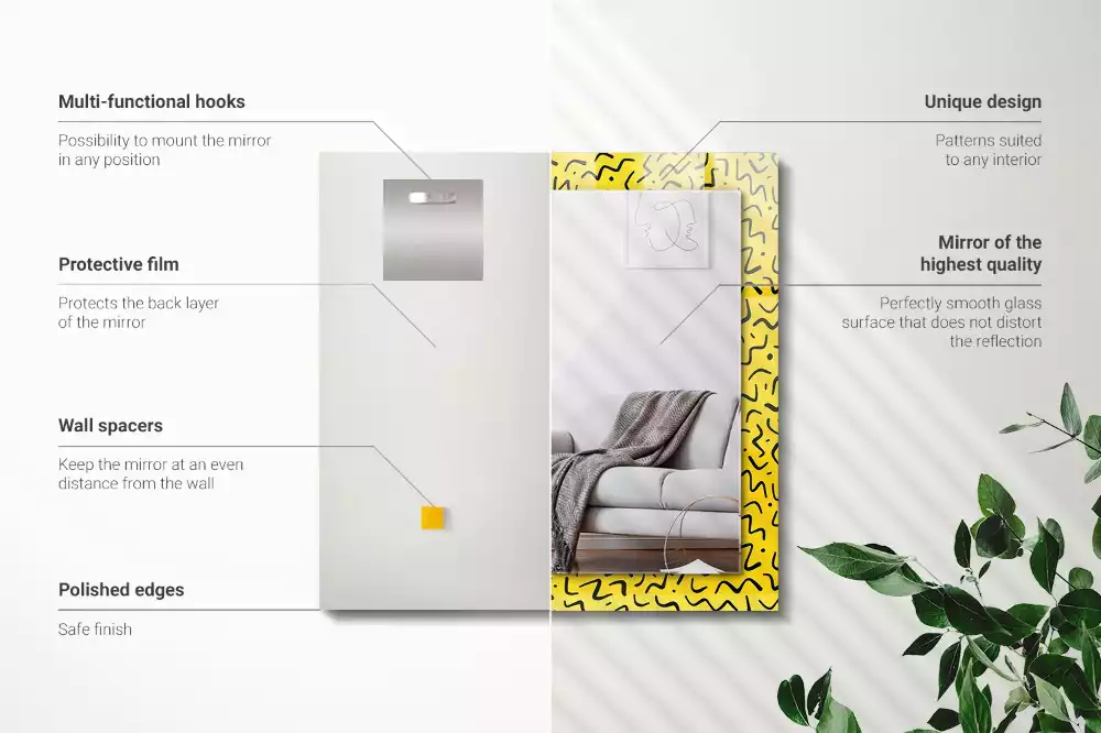 Espelho com moldura decorada Padrão abstrato amarelo