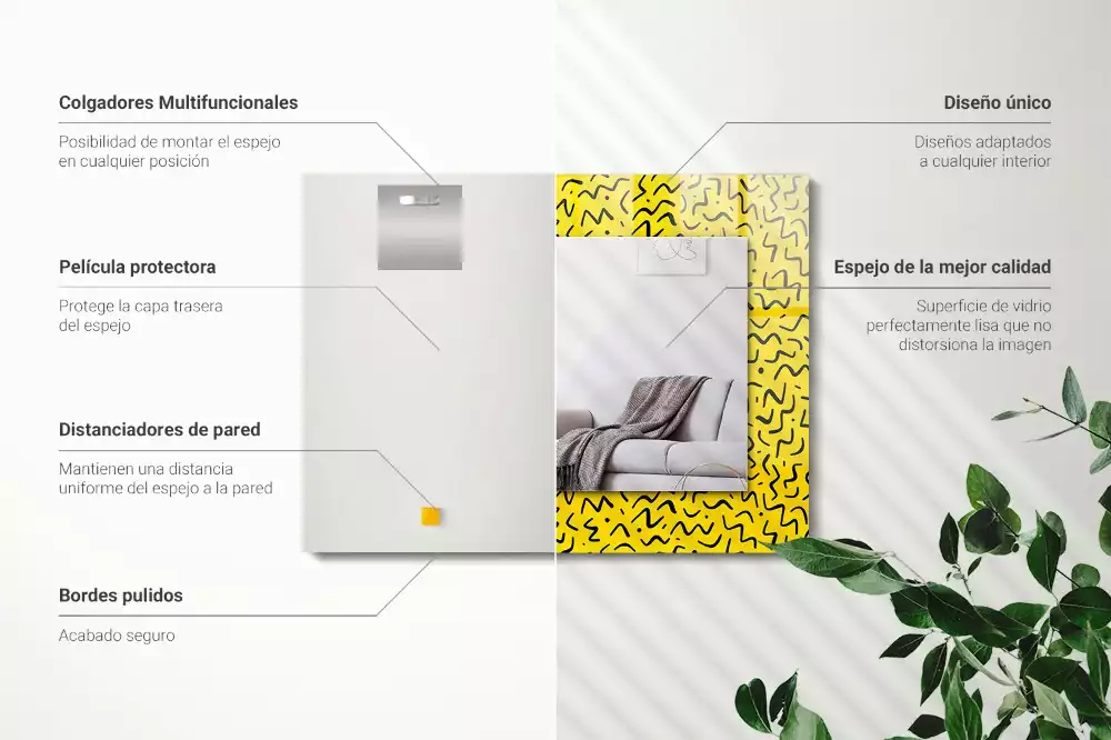 Espelho com moldura decorada Padrão abstrato amarelo