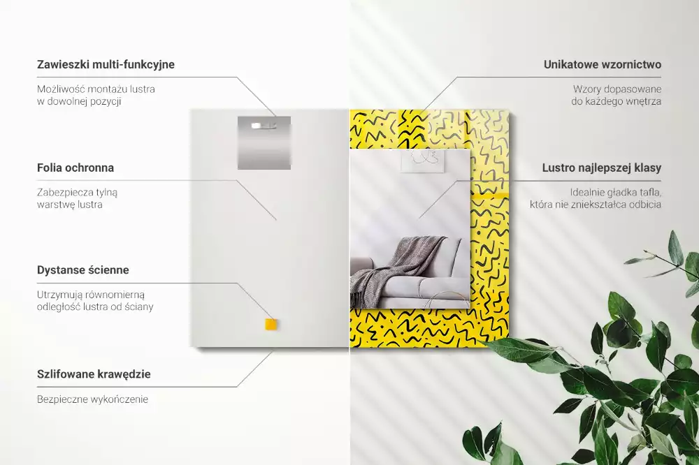 Espelho com moldura decorada Padrão abstrato amarelo