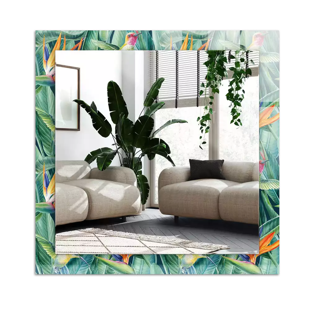 Espelho decorado Beija-flores e flores